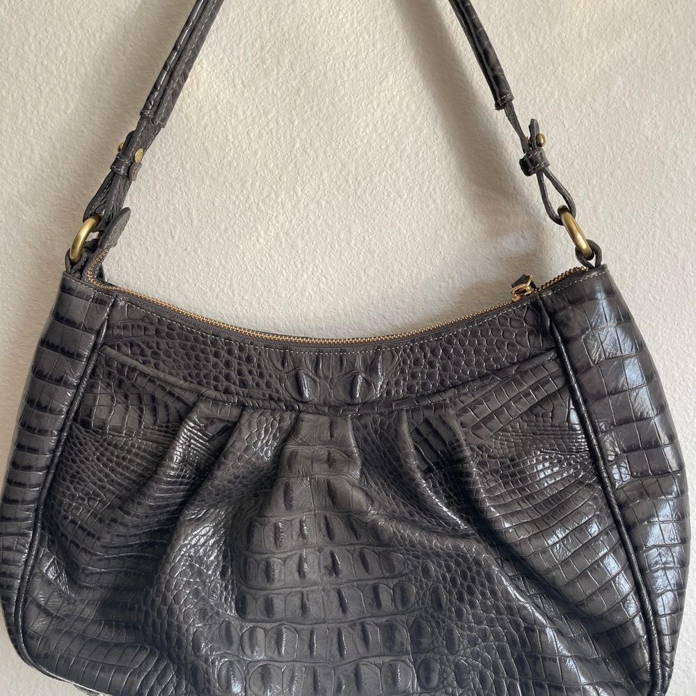 Brahmin Dark Charcoal Gray Croc Handbag - Picture 6 of 8